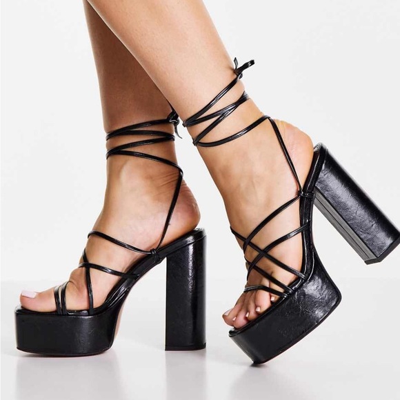 ASOS DESIGN nanon strappy platform heeled sandals in black sz 9 - Picture 9 of 13